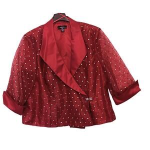 RM Richards Top Womens Size 24 Red Sheer Satin Trim Jewel Clasp Sequins Vintage